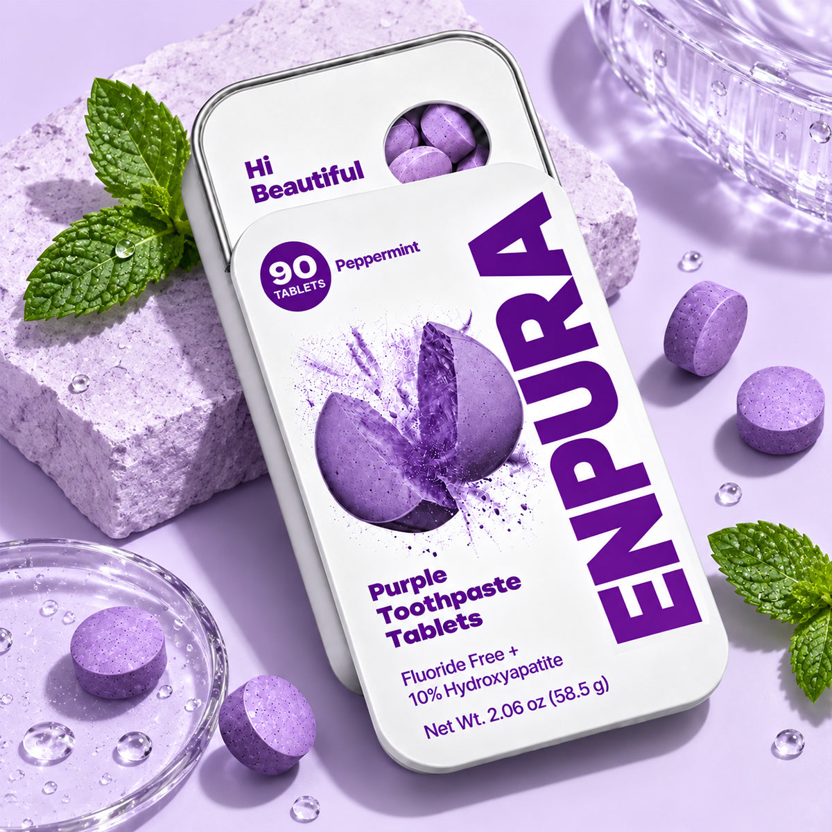 ENPURA Purple Hydroxyapatite Toothpaste Tablets, 90-count peppermint tin