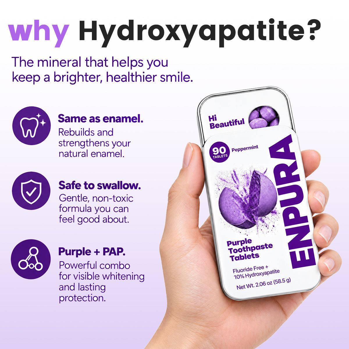 Why hydroxyapatite is used in ENPURA purple toothpaste tablets