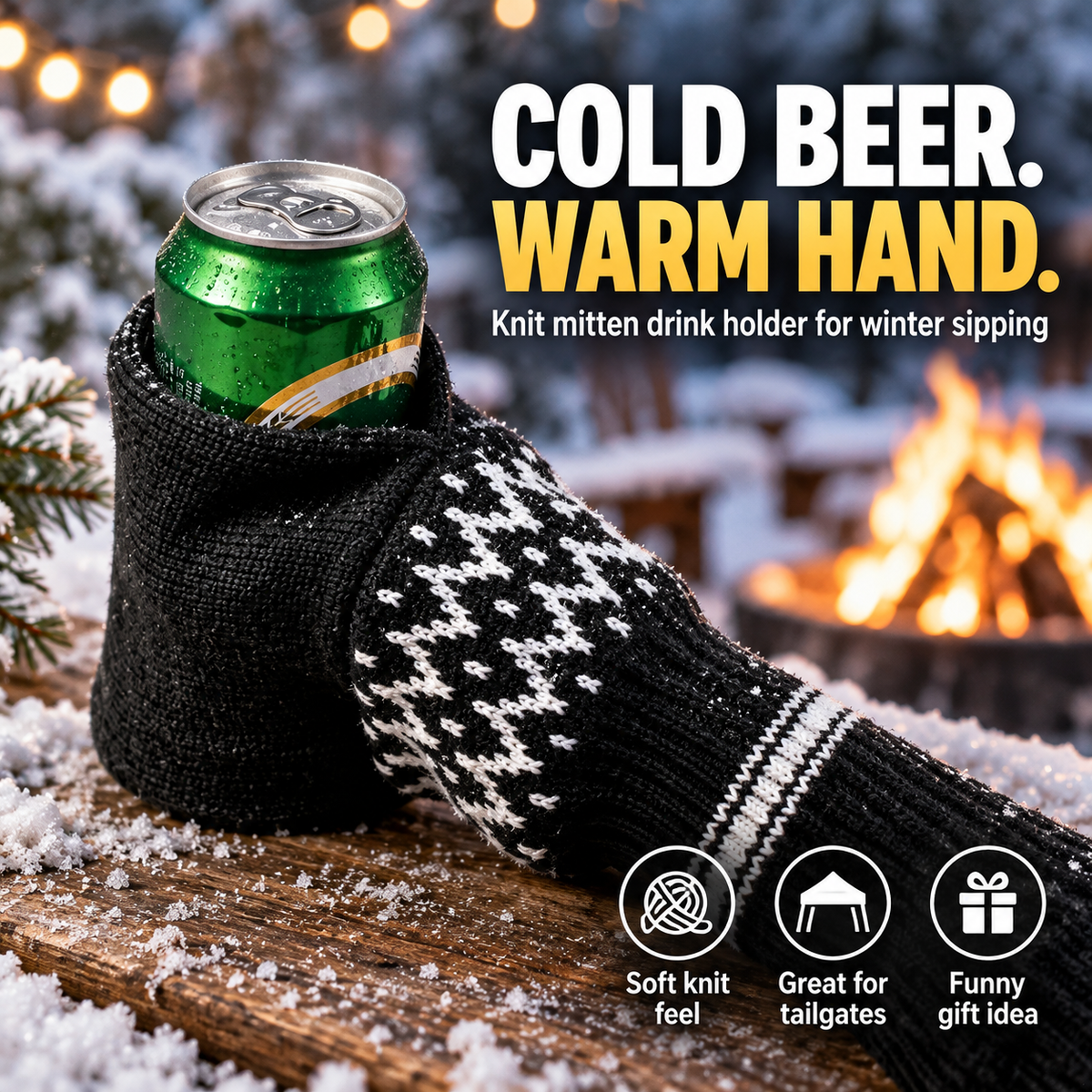 🔥50% OFF 💥Beer Mitten Gloves, Knit Stitched Drink Mitt Holder for White Elephant Gag Gift Tailgating Idea🍀