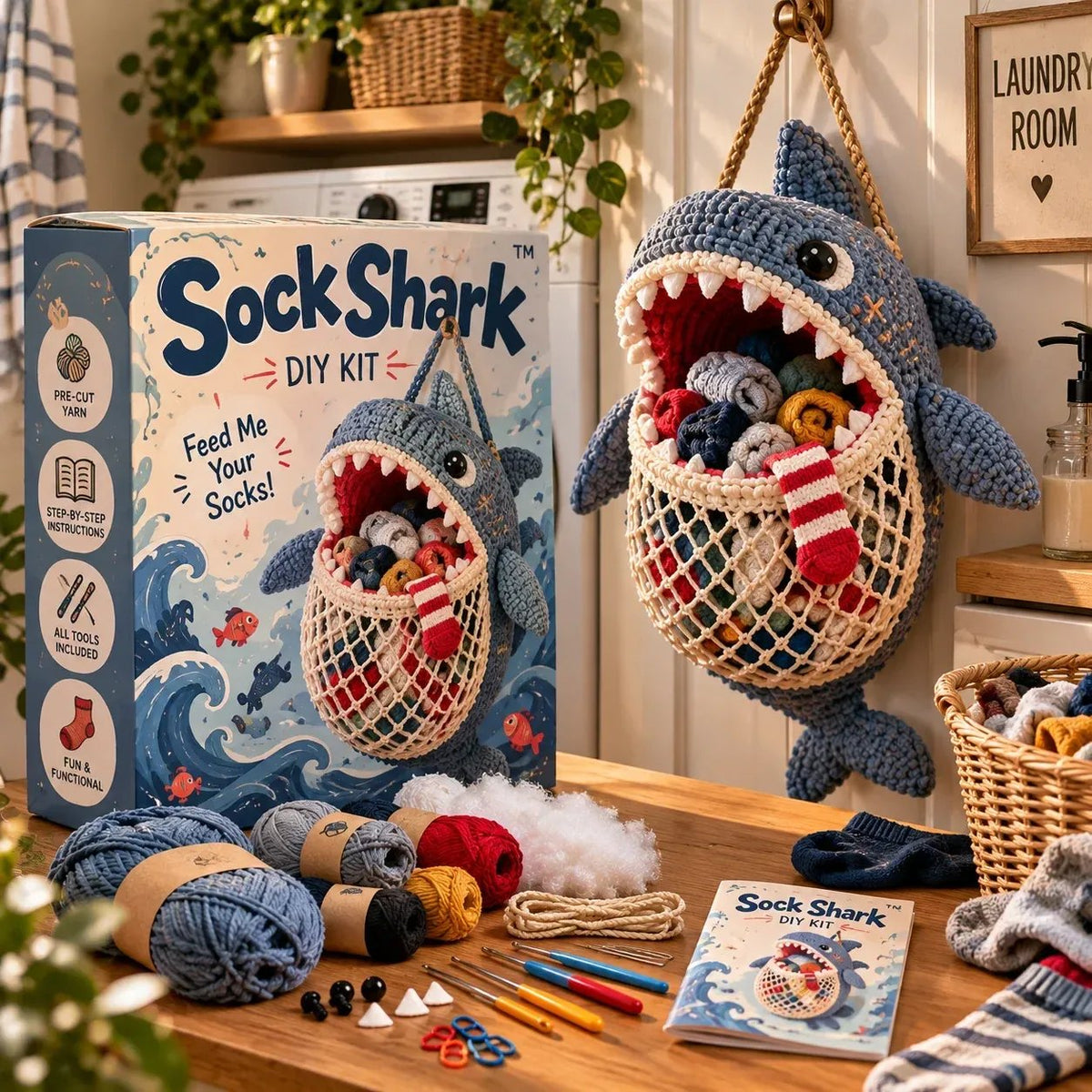 🔥Limited time 49% OFF🧦 DIY Crochet Animal Sock Holder Kit  🦈🐊