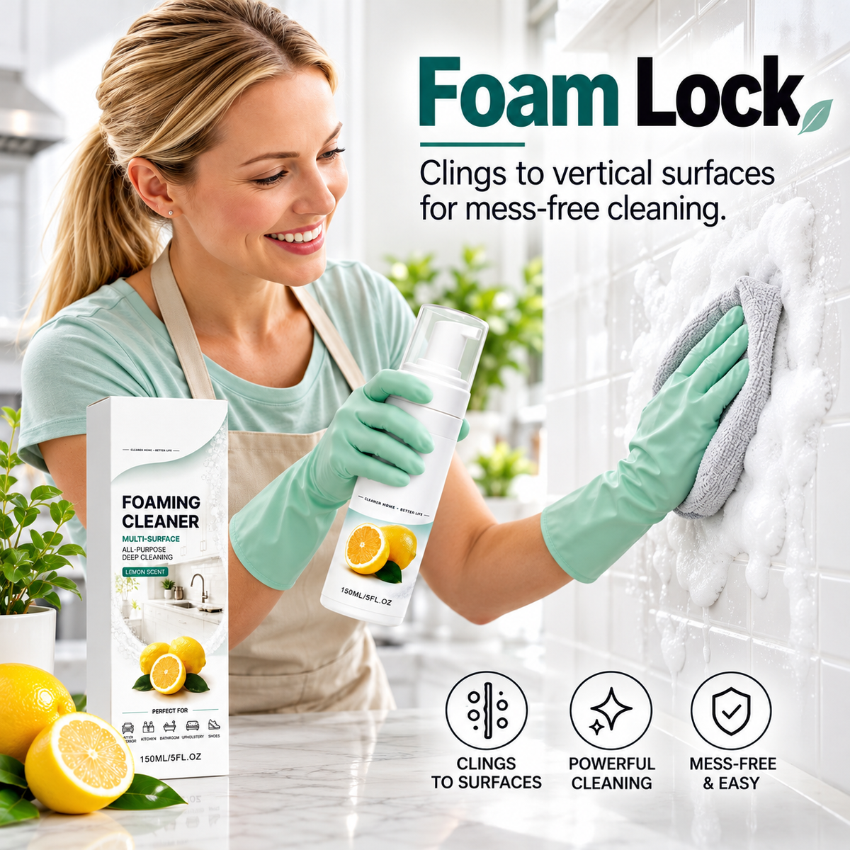 🍋 Multi-Surface Foaming Cleaner – Powerful Grease & Grime Remover | Fresh Lemon Scent