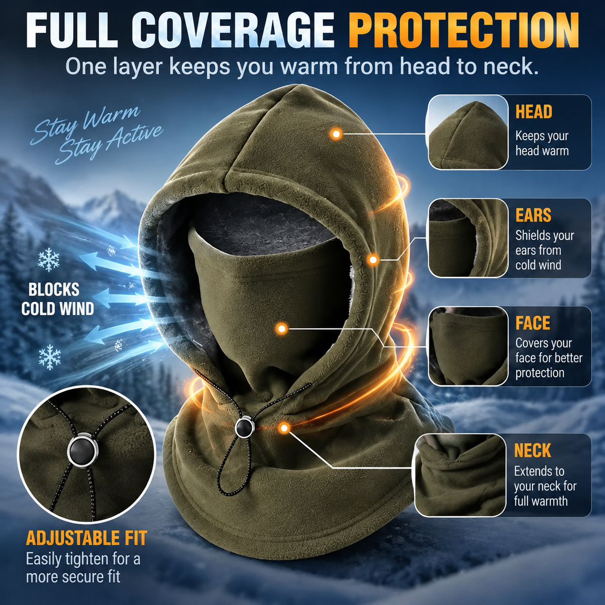🥶 Fleece Balaclava Hood – 3-in-1 Winter Face Mask Hat For Skiing, Cycling & Outdoor Adventures