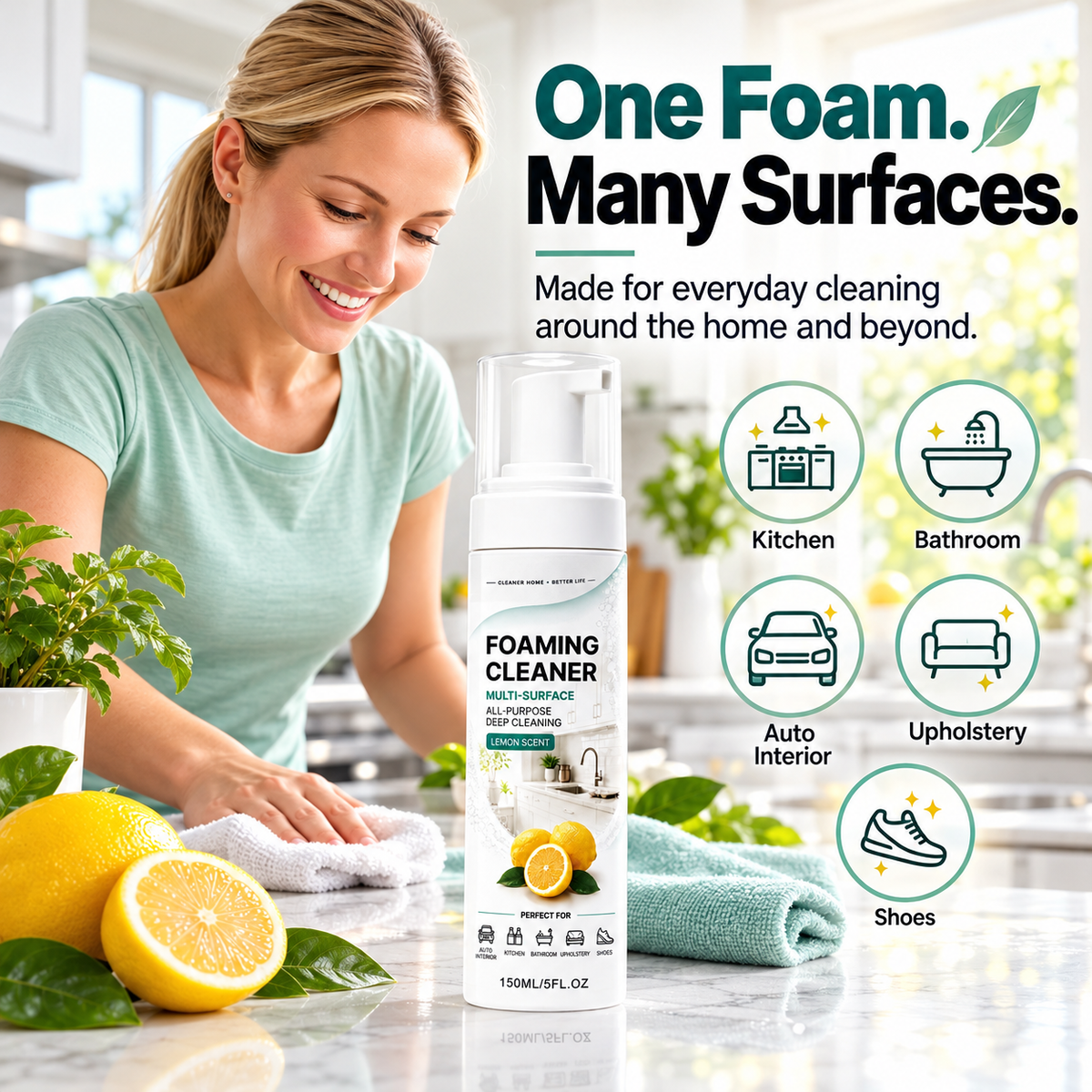 🍋 Multi-Surface Foaming Cleaner – Powerful Grease & Grime Remover | Fresh Lemon Scent