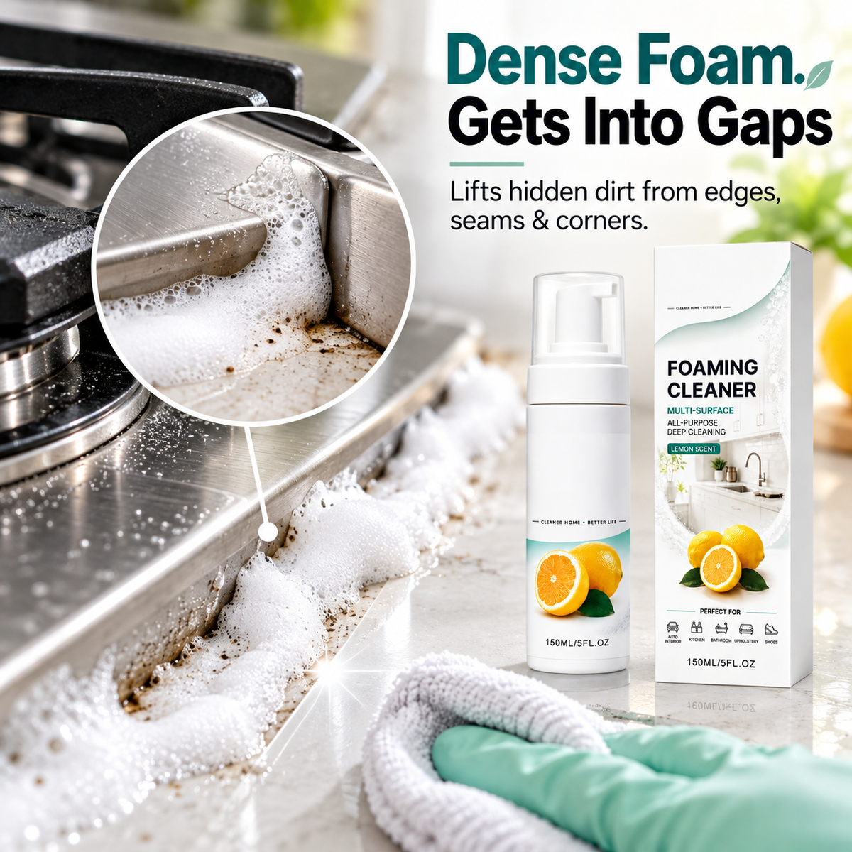 🍋 Multi-Surface Foaming Cleaner – Powerful Grease & Grime Remover | Fresh Lemon Scent