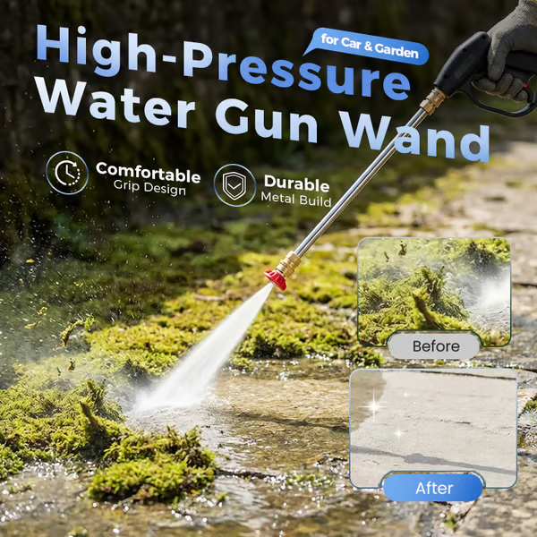 💦High-pressure water gun – 3 interchangeable nozzles, durable aluminium alloy & powerful ✨