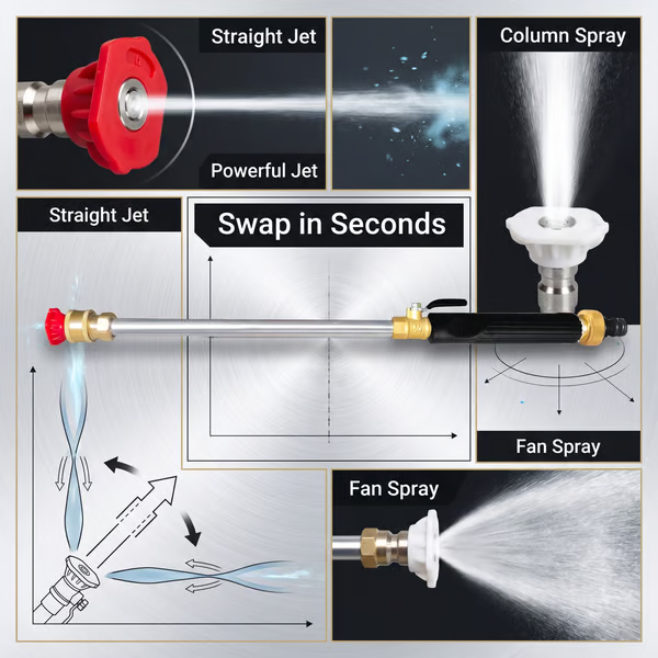 💦High-pressure water gun – 3 interchangeable nozzles, durable aluminium alloy & powerful ✨