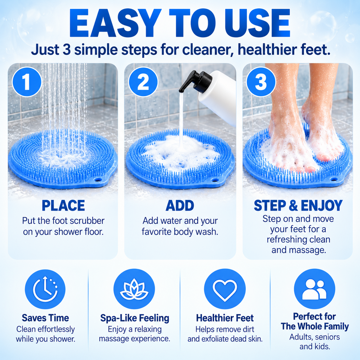 🦶 Hands-Free Shower Foot Scrubber Mat – Deep Clean & Massage Your Feet While You Shower