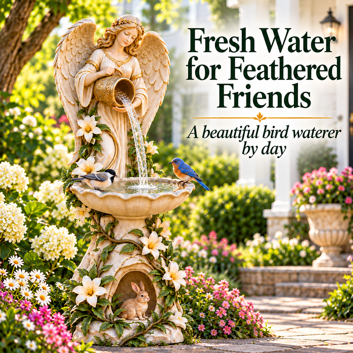 ☀️ Solar Angel Starlight Bird Waterer™🪽 – Lighted Garden Birdbath & Outdoor Decor