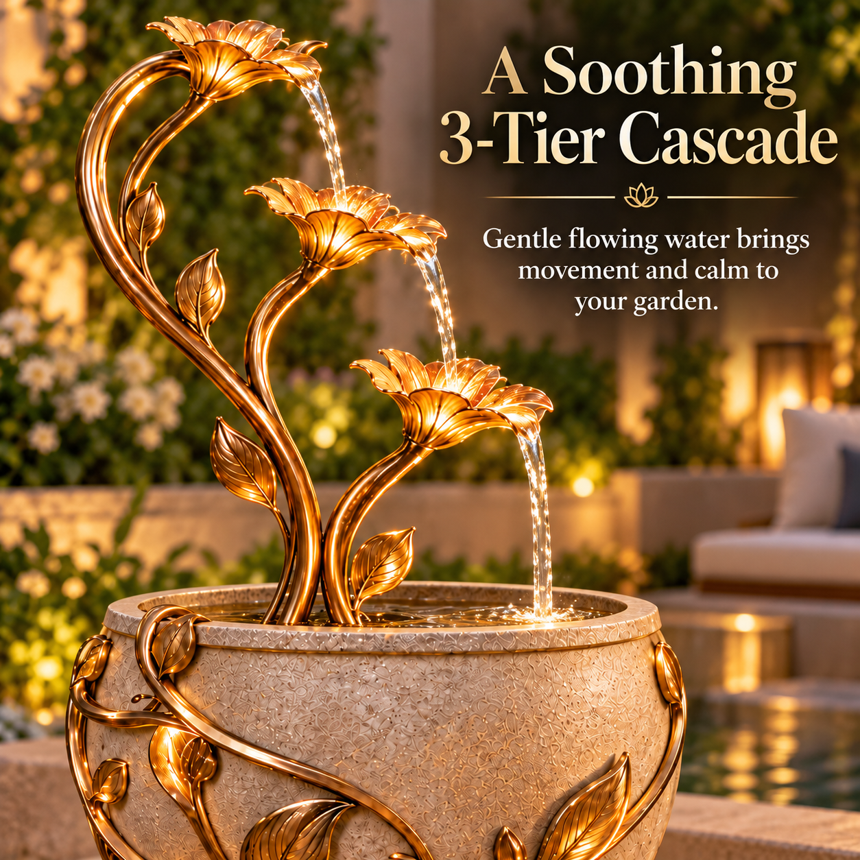 Three tier golden lily cascading waterfall close up