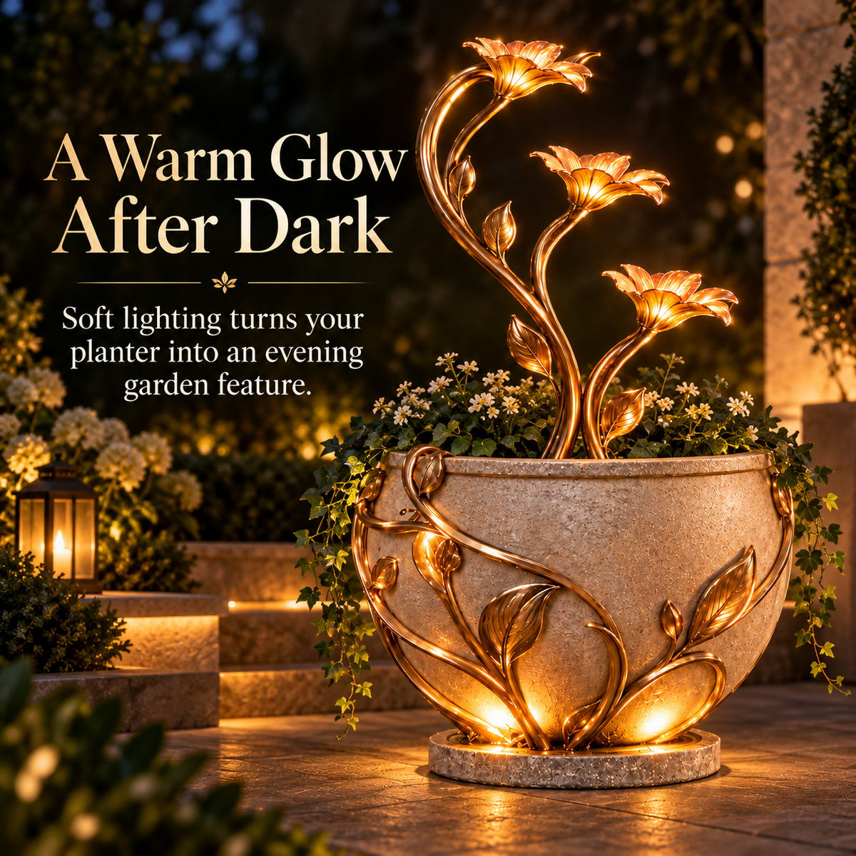 🌺 Golden Lily Cascade Planter ✨– 3-in-1 Lighted Waterfall Flower Pot