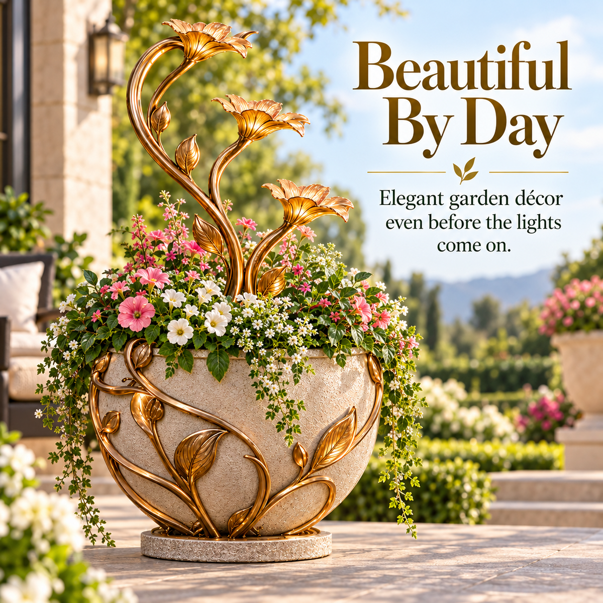🌺 Golden Lily Cascade Planter ✨– 3-in-1 Lighted Waterfall Flower Pot
