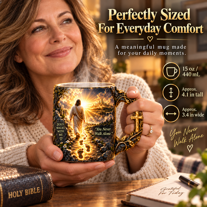 ✝️ Jesus Walks With Me™ – Heat-Reveal Faith Mug | You Are Never Alone