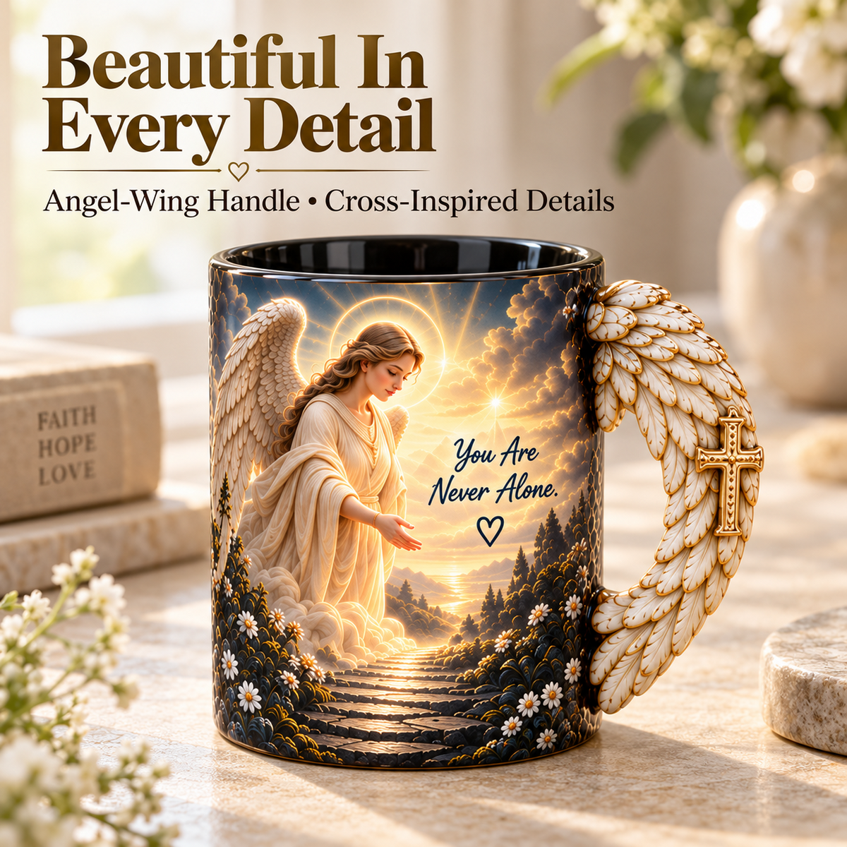 Natural light product detail of guardian angel mug