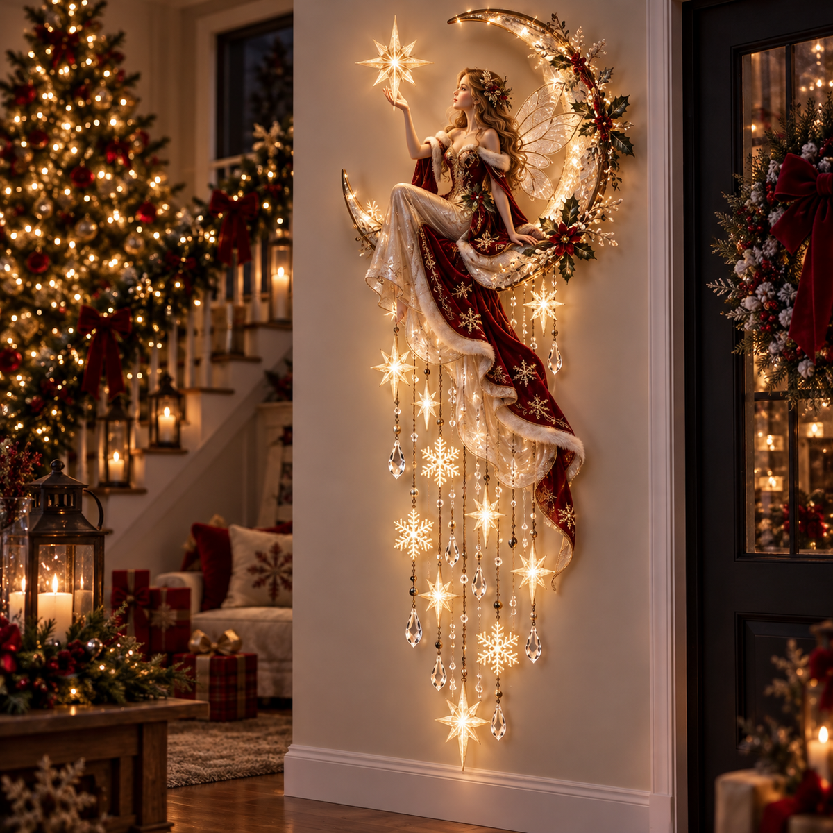 🦋 Enchanted Butterfly Moon™🌙 – Magical Fairy Starfall Wall Light with Cascading Crystal Glow🍀