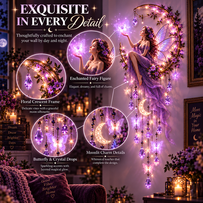 🦋 Enchanted Butterfly Moon™🌙 – Magical Fairy Starfall Wall Light with Cascading Crystal Glow🍀