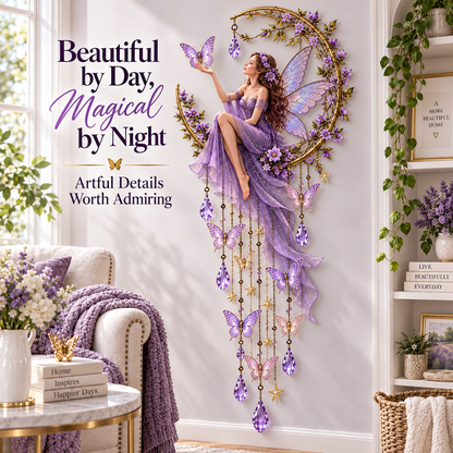 🦋 Enchanted Butterfly Moon™🌙 – Magical Fairy Starfall Wall Light with Cascading Crystal Glow🍀