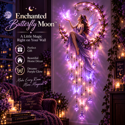 🦋 Enchanted Butterfly Moon™🌙 – Magical Fairy Starfall Wall Light with Cascading Crystal Glow🍀