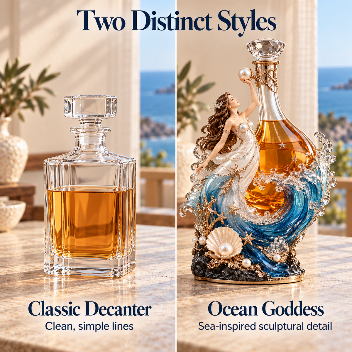 🌊 Ocean Goddess Decanter — Sculptural Wine & Whiskey Bottle