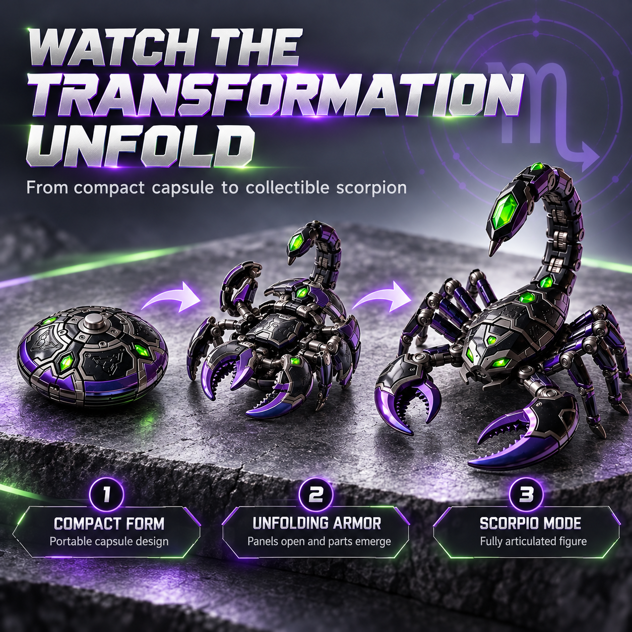 Illustrated three-stage Scorpio transformation concept