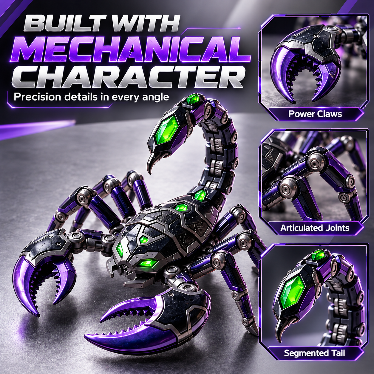Close-up of Scorpio mechanical claws joints and segmented tail