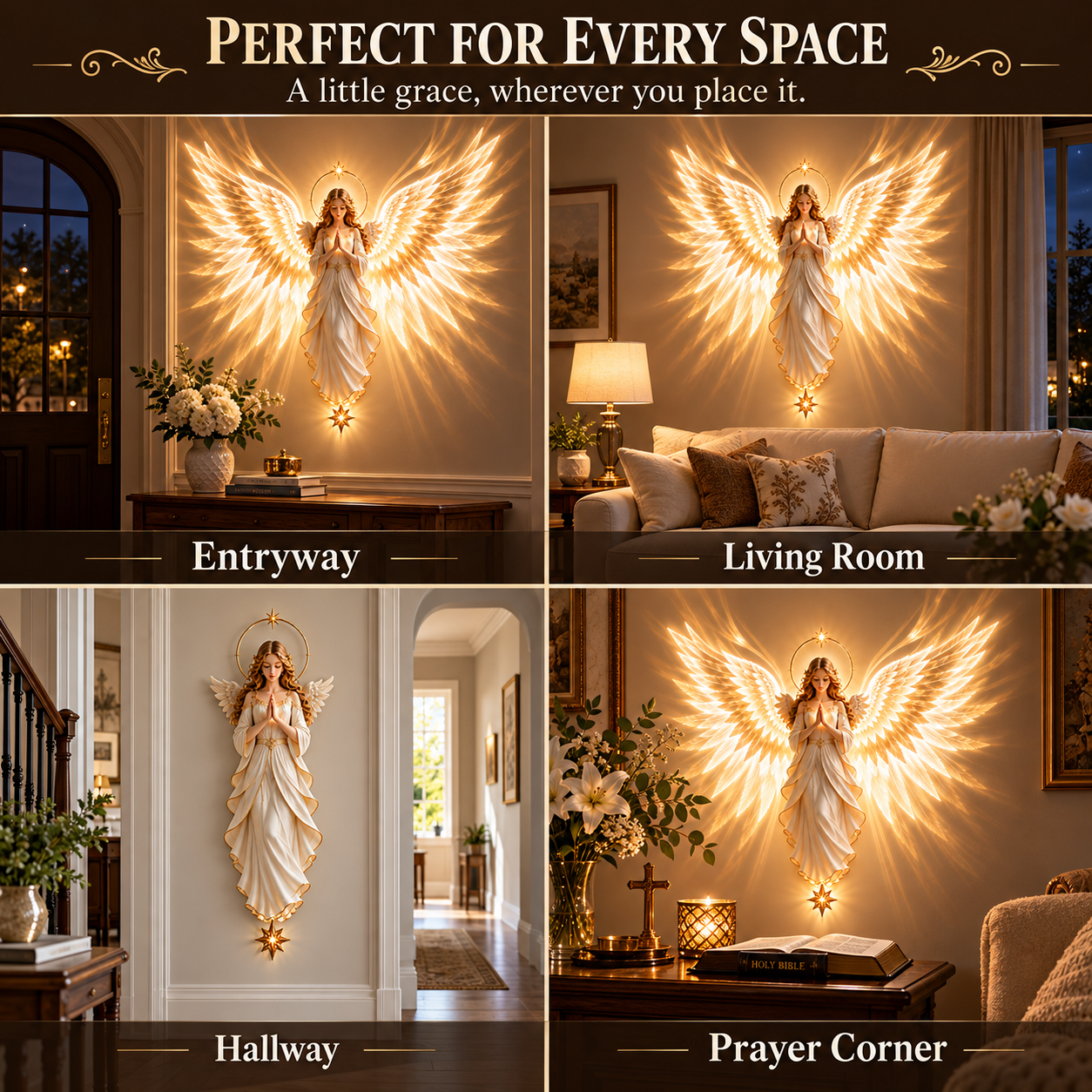 Entryway, living room, hallway and prayer-corner styling ideas for the Angel of Hope wall decor