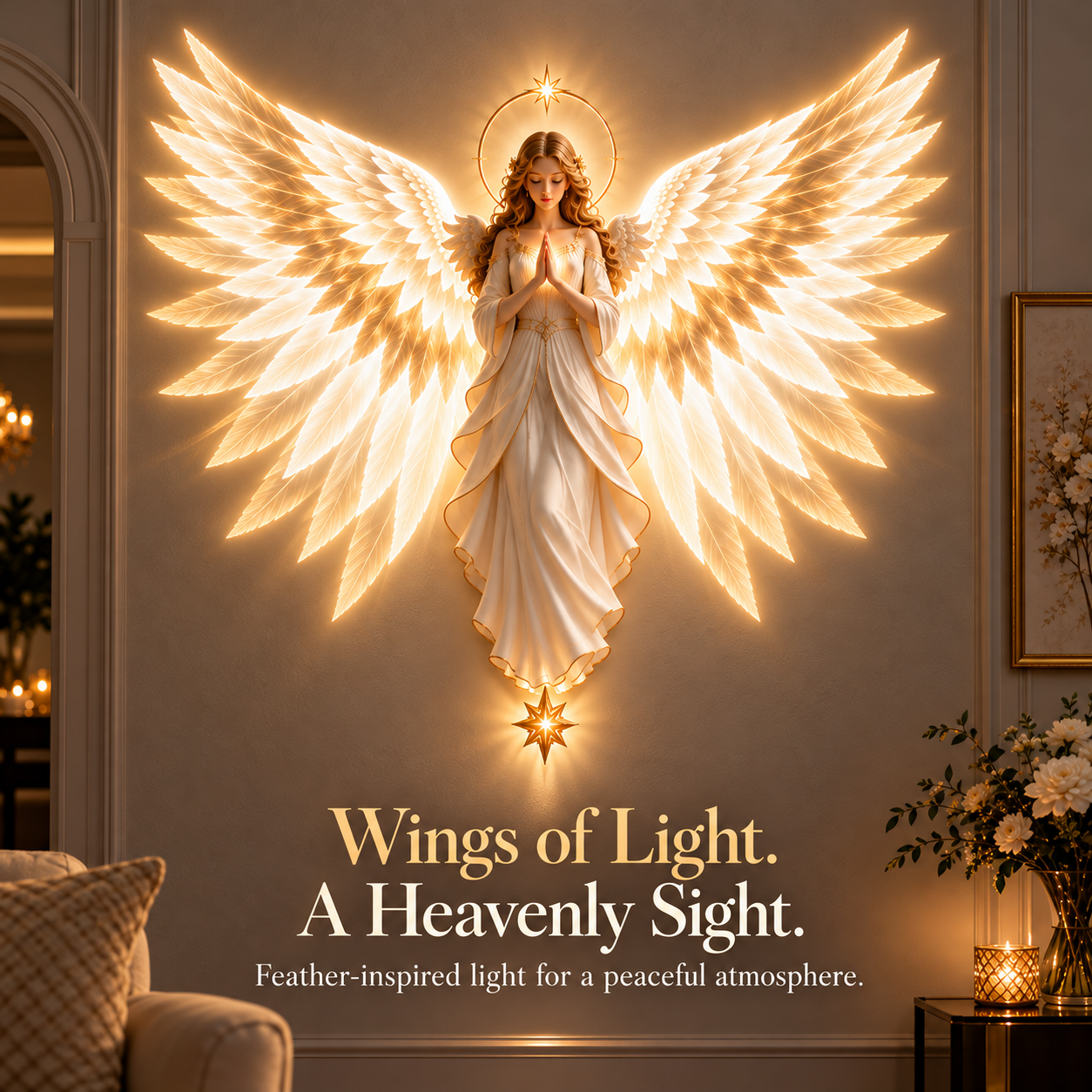 Angel-inspired wing-shaped glowing wall light concept