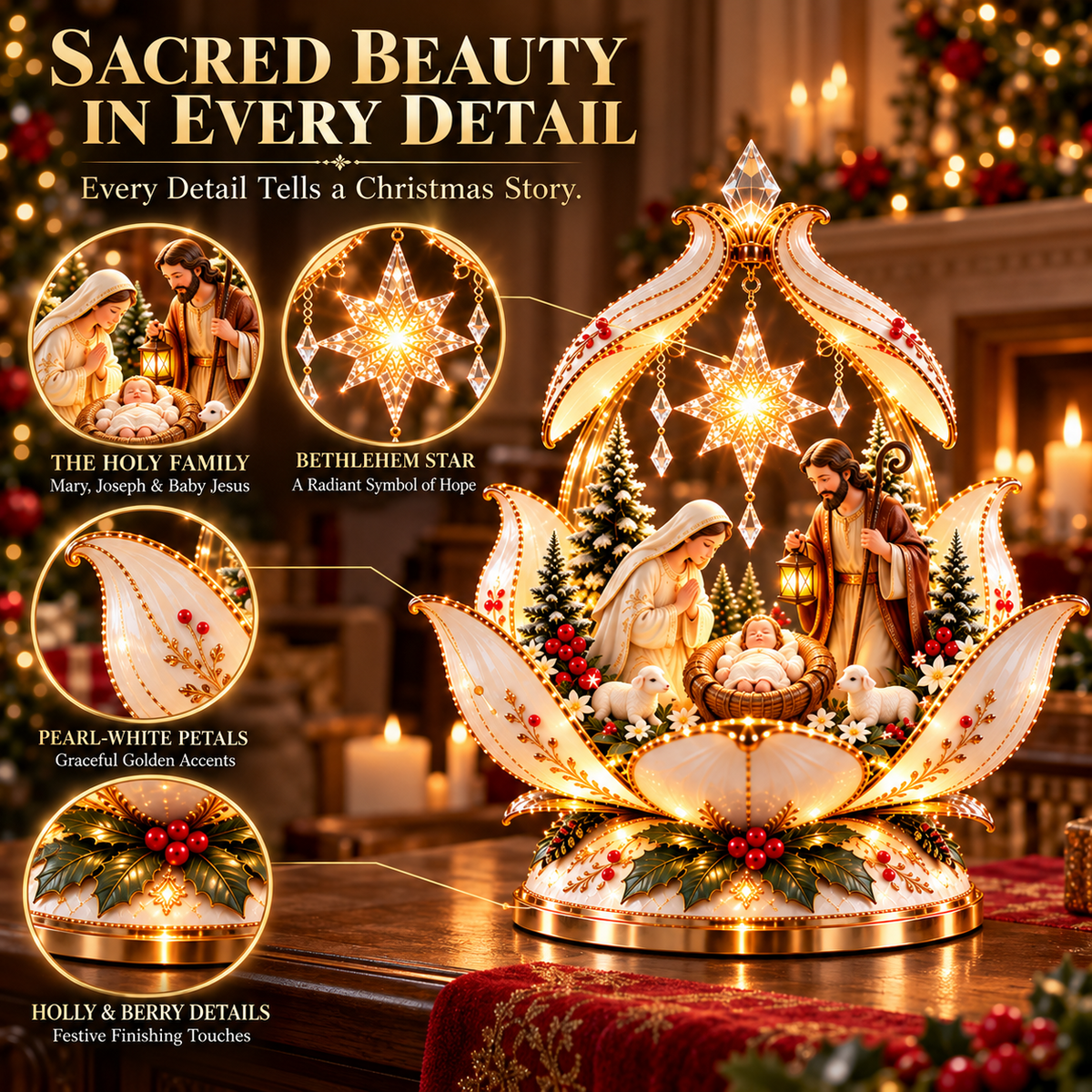 ✝️🌸 Christmas Miracle Bloom™ – Touch-to-Bloom Nativity Light