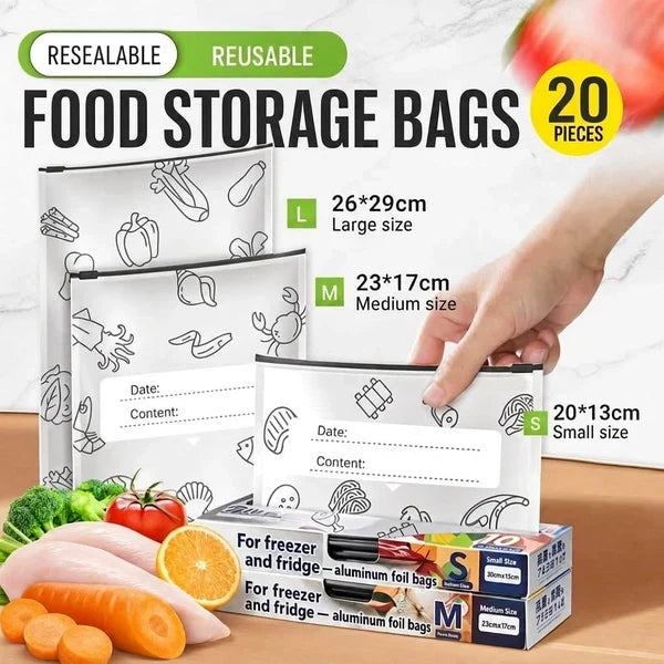 Reusable Foil Zip Lock Vacuum Food Storage Bag(Pack of 20)