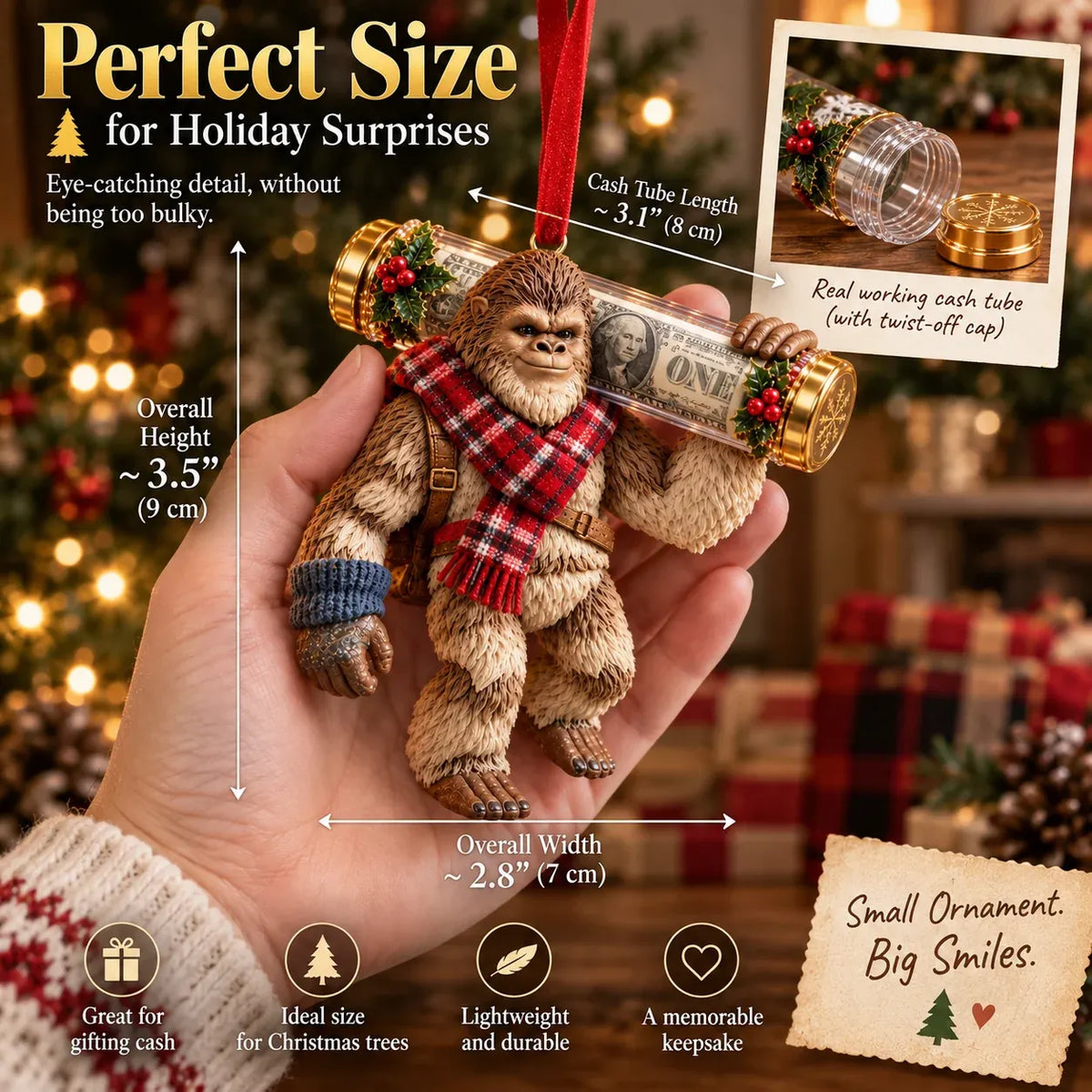 🎄👣 Bigfoot Cash Gift Ornament – 15 Holiday Styles