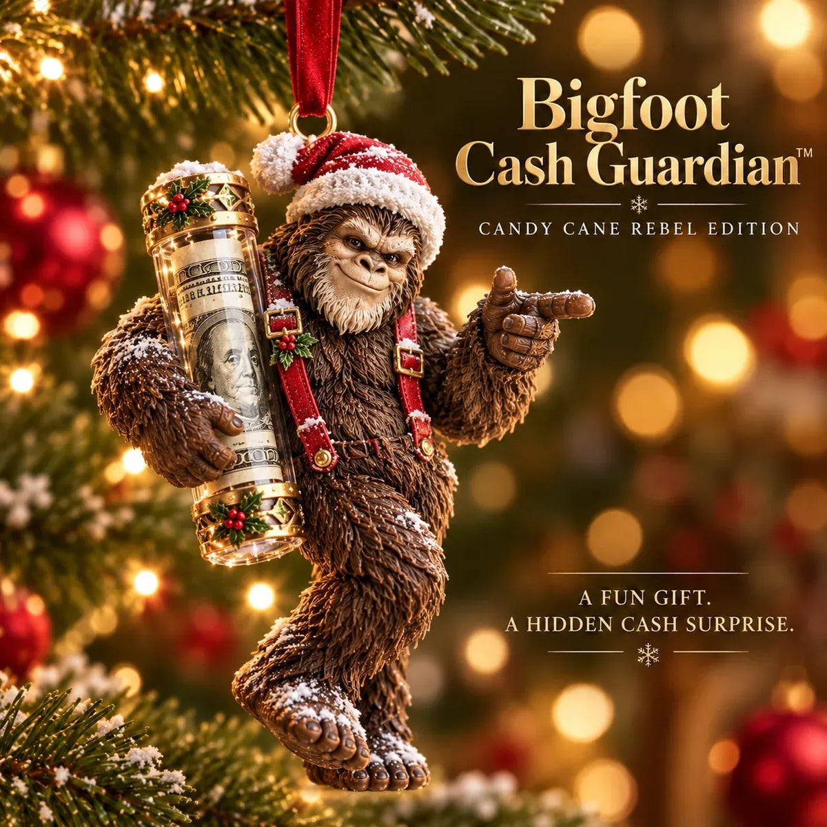 🎄👣 Bigfoot Cash Gift Ornament – 15 Holiday Styles