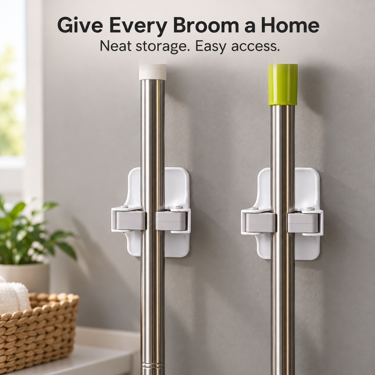 ✨Wall-Mounted Broom & Mop Holder – Easy-Grip, Space-Saving Organizer❄️