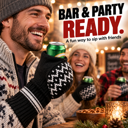 🔥50% OFF 💥Beer Mitten Gloves, Knit Stitched Drink Mitt Holder for White Elephant Gag Gift Tailgating Idea🍀