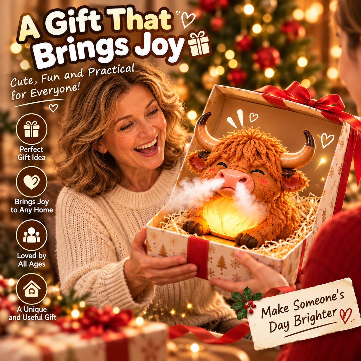 🌈 Highland Cow Huff™🐮 – Tap-to-Puff Humidifier & Colorful Night Light 💡💨