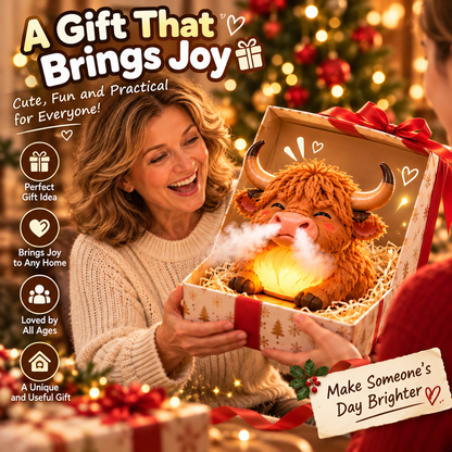🌈 Highland Cow Huff™🐮 – Tap-to-Puff Humidifier & Colorful Night Light 💡💨