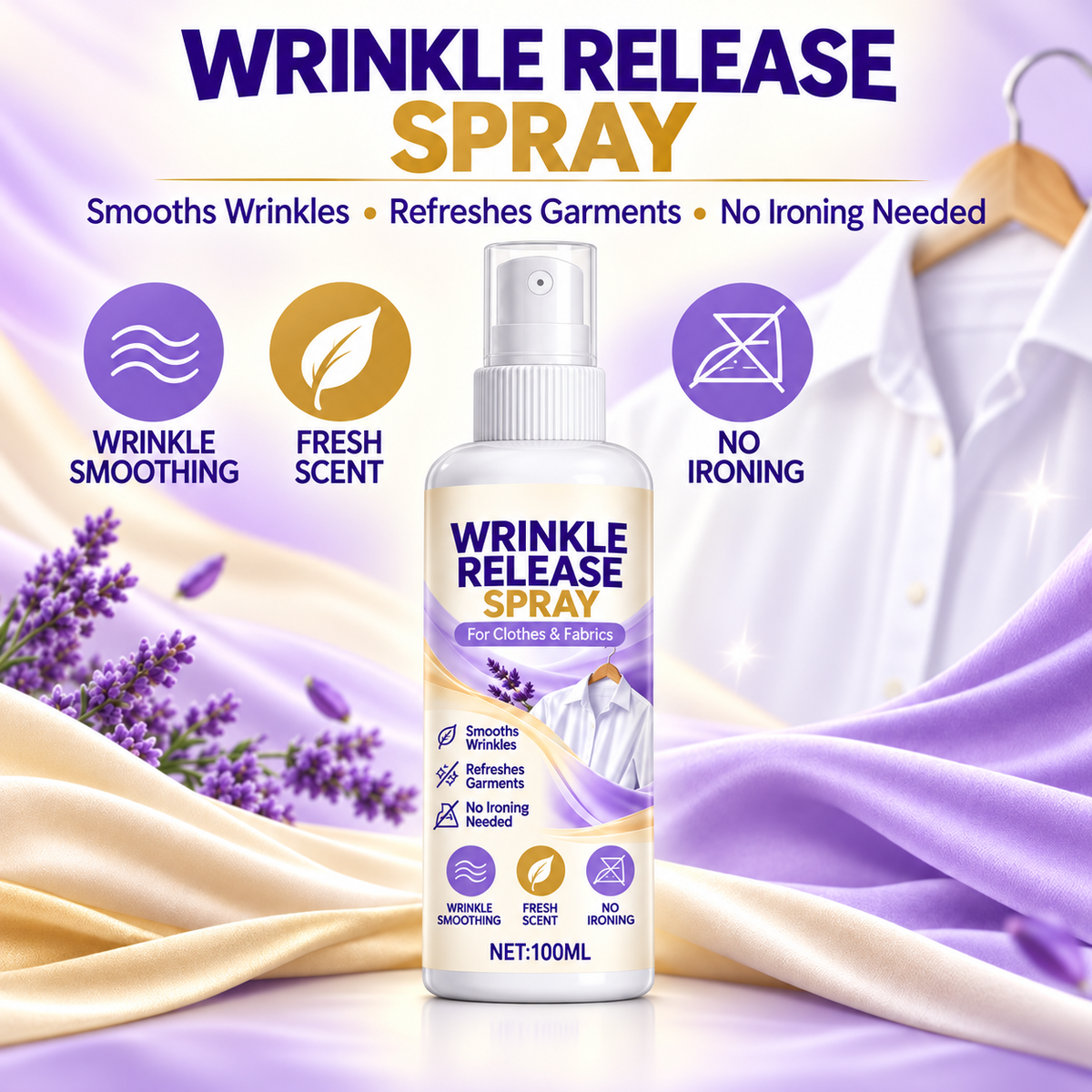 🔥 30% OFF | Wrinkle Release Spray 100ml – No Iron Needed! 👚✨🍀