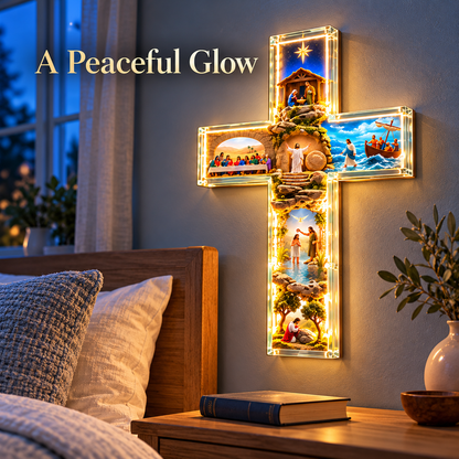 🙏✝️ The Story of Jesus LED Cross Lamp ✨ 6 Biblical Scenes & Meaningful Christian Gift❄️