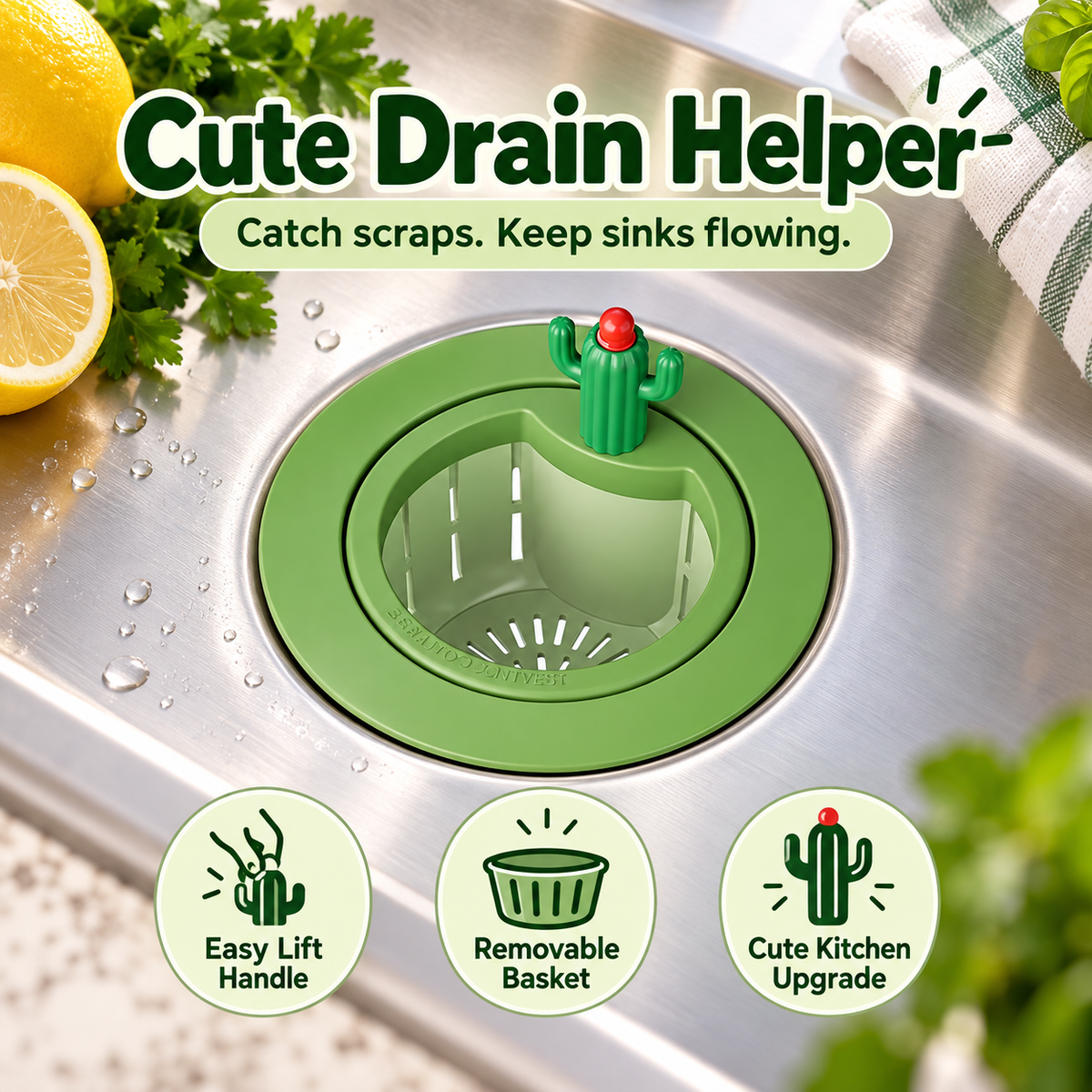 Green cactus sink strainer