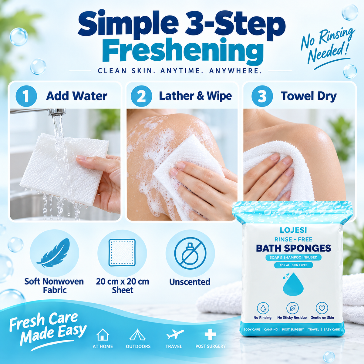 🏆Flash Sale🌈Disposable Rinse-Free Bathing Wipes🧼🍀