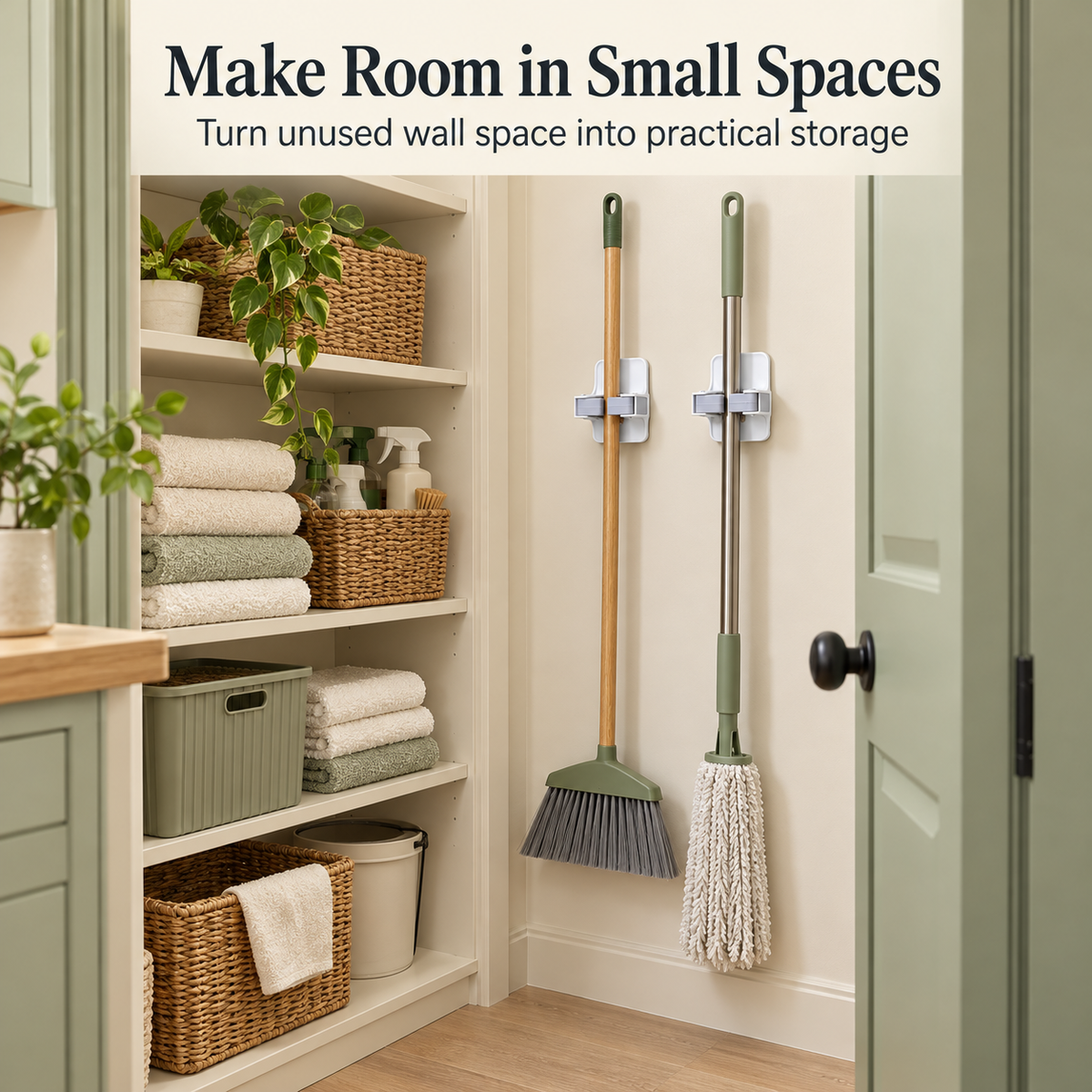 ✨Wall-Mounted Broom & Mop Holder – Easy-Grip, Space-Saving Organizer❄️
