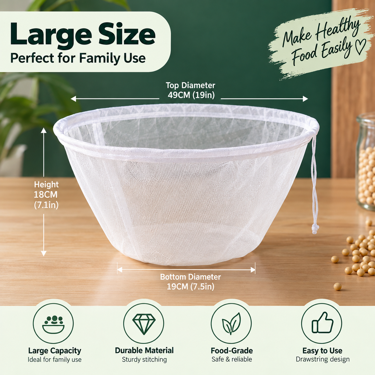 🥬Large 180-Mesh Vegetable & Soy Milk Straining Bag – Easy Squeeze & Reusable🍀