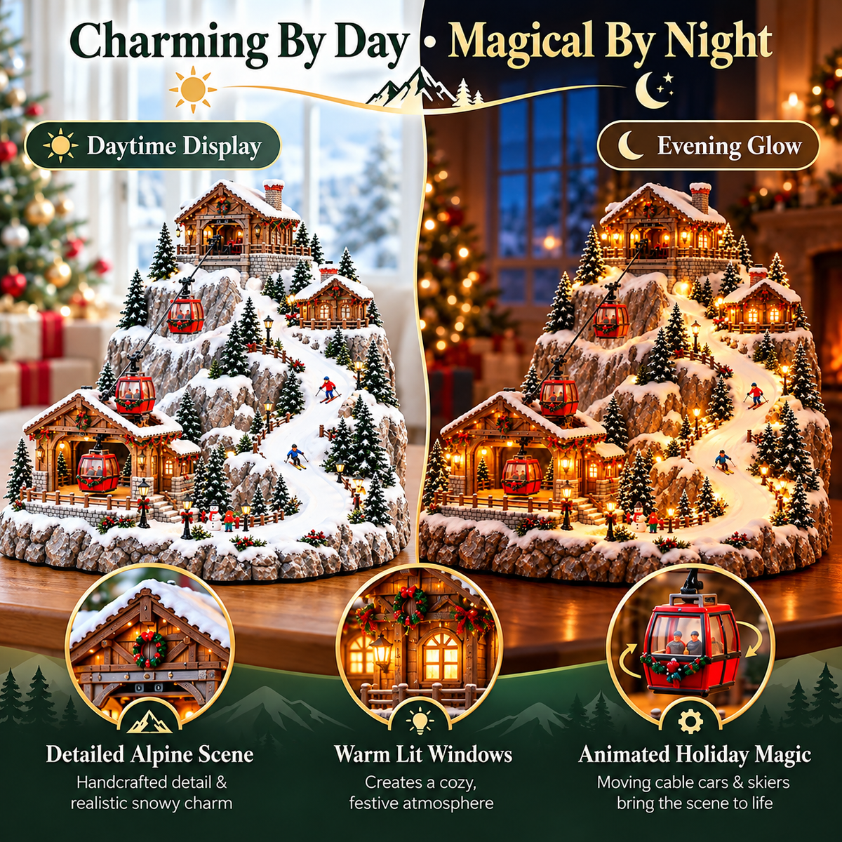 🎄🚡 Animated Christmas Ski Village with Moving Cable Cars ✨🍀
