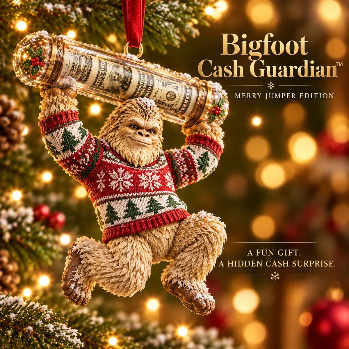 🎄👣 Bigfoot Cash Gift Ornament – 15 Holiday Styles