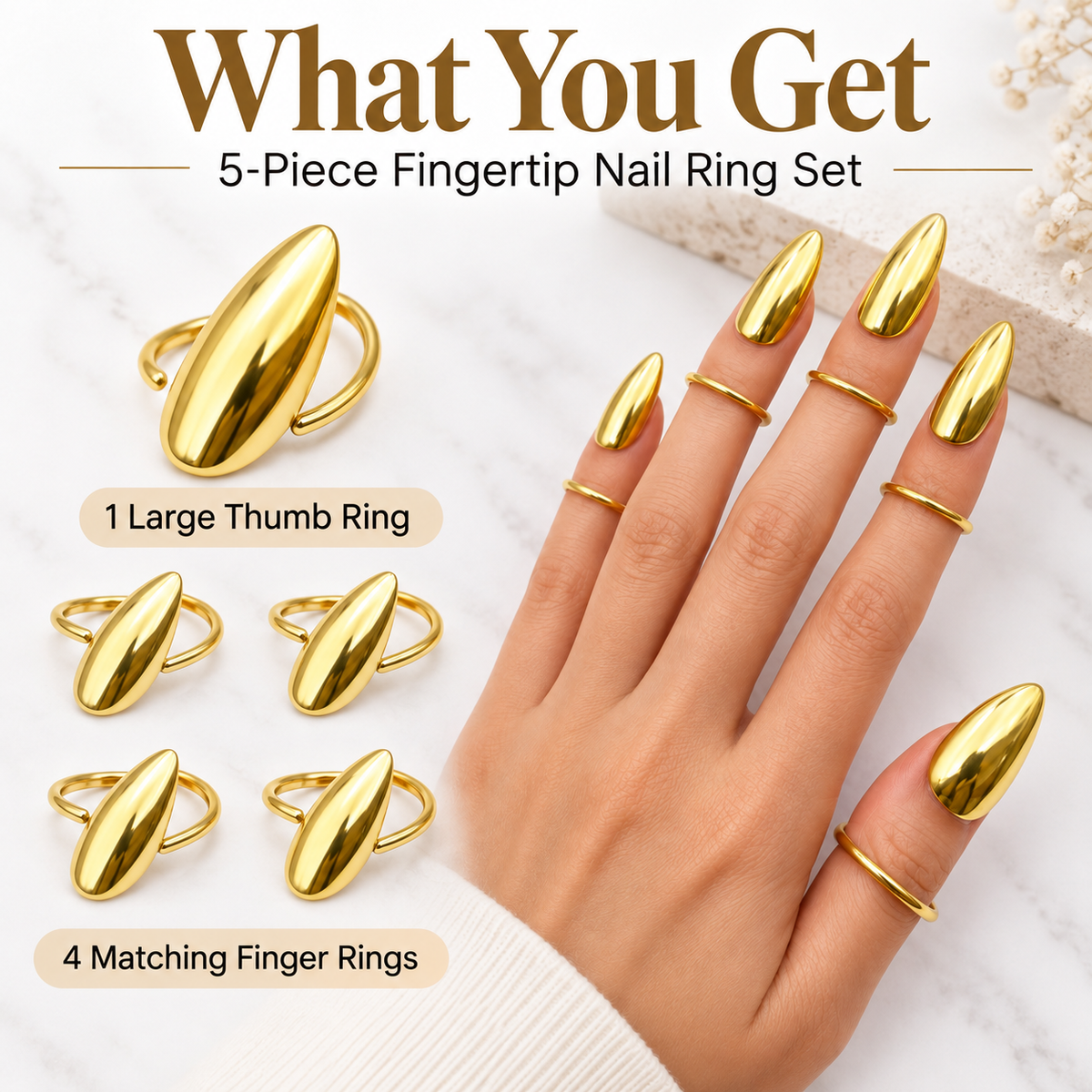 💍Metal Fingertip Nail Ring ✨Fashion Nail Jewelry Accessory🍀