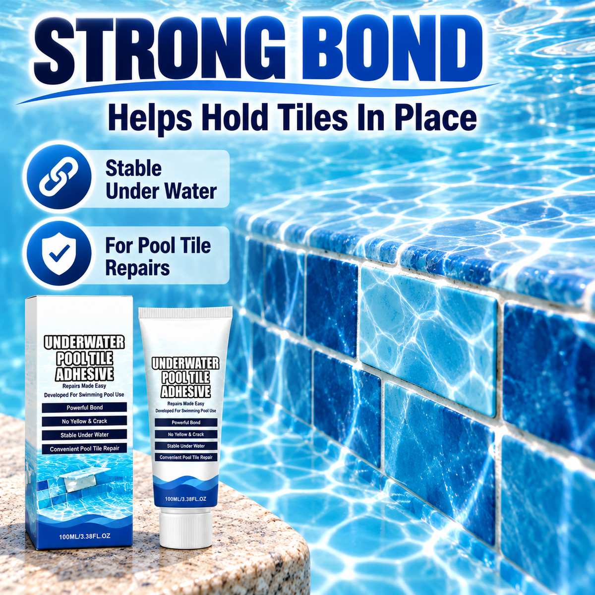 🔧 Pool Tile Repair Adhesive-Fix Loose & Cracked Tiles🍀