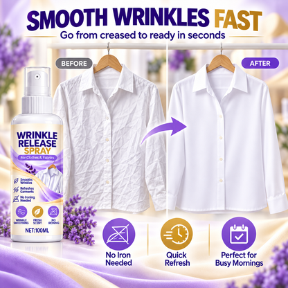 🔥 30% OFF | Wrinkle Release Spray 100ml – No Iron Needed! 👚✨🍀