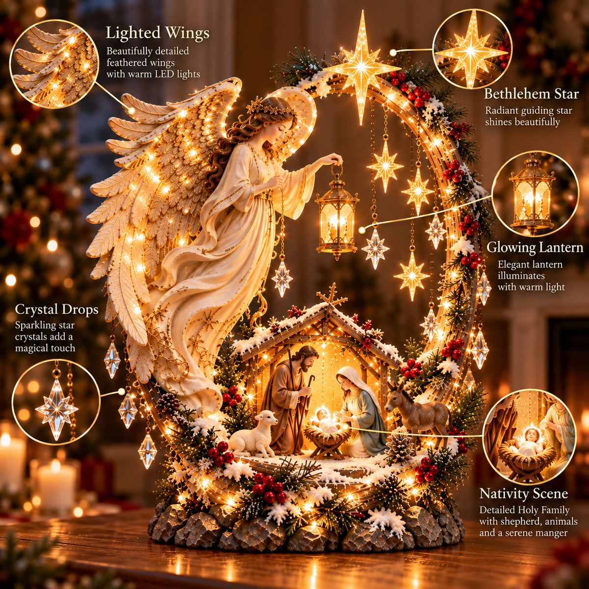 ✨ LAST DAY 49% OFF🔥 Light From Heaven Angel Nativity Christmas Centerpiece ✝️❄️