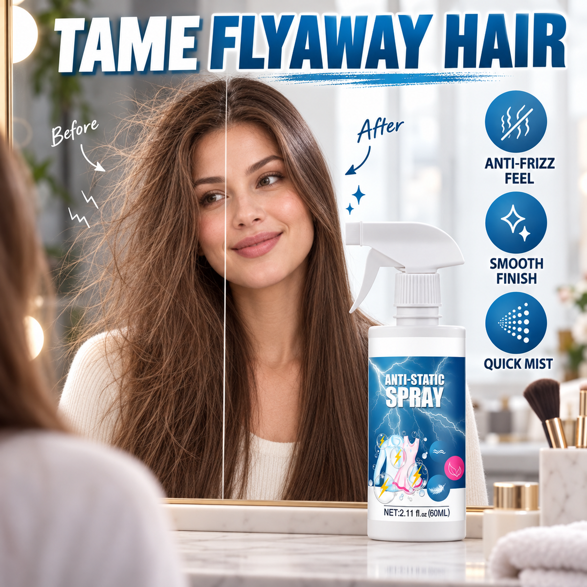 ANTI-STATIC SPRAY – CLOTHES, SWEATERS, DOWN JACKETS, BLANKETS & HAIR STATIC CONTROL SPRAY