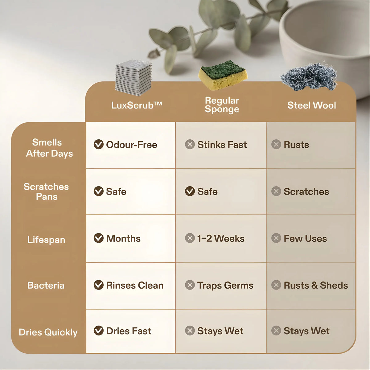 LuxScrub versus regular sponge and steel wool comparison