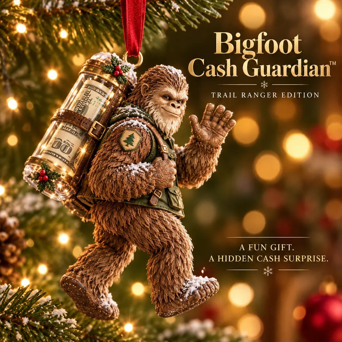 🎄👣 Bigfoot Cash Gift Ornament – 15 Holiday Styles