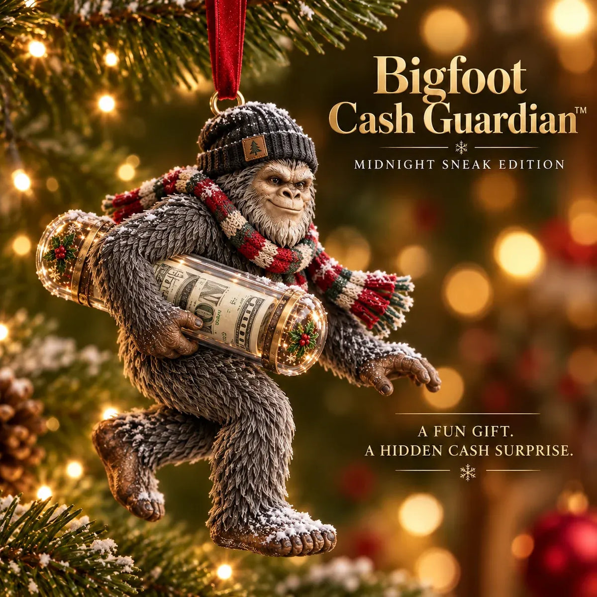 🎄👣 Bigfoot Cash Gift Ornament – 15 Holiday Styles
